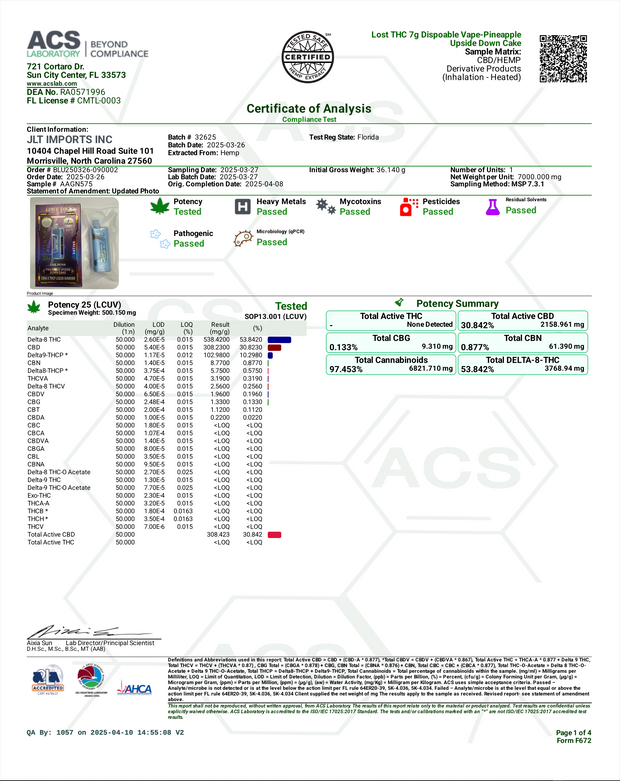LOST THC: CB9A X THCP LIQUID DIAMOND DISPOSABLE - 7G