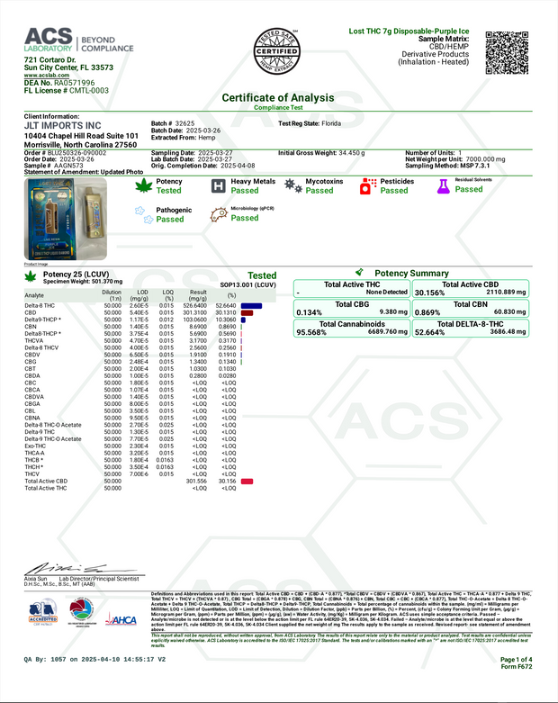 LOST THC: CB9A X THCP LIQUID DIAMOND DISPOSABLE - 7G