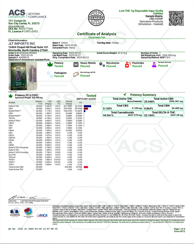LOST THC: CB9A X THCP LIQUID DIAMOND DISPOSABLE - 7G
