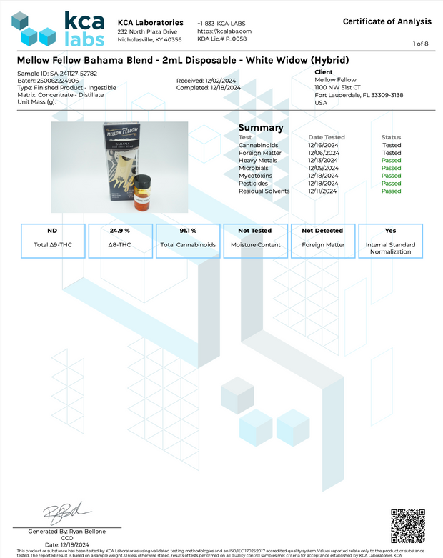 MELLOW FELLOW: BAHAMA LIVE RESIN BLEND DISPOSABLE - 2ML