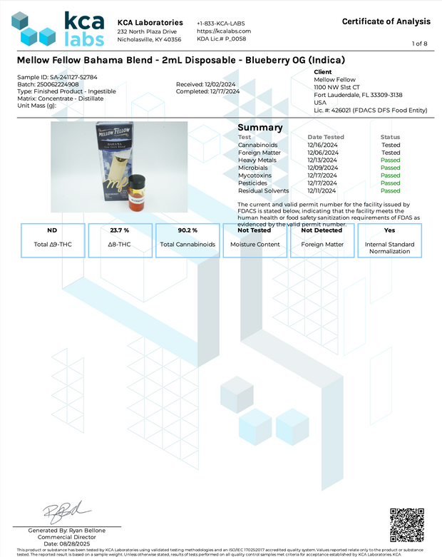 MELLOW FELLOW: BAHAMA LIVE RESIN BLEND DISPOSABLE - 2ML