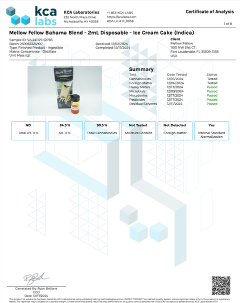 MELLOW FELLOW: BAHAMA LIVE RESIN BLEND DISPOSABLE - 2ML
