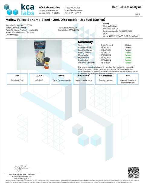 MELLOW FELLOW: BAHAMA LIVE RESIN BLEND DISPOSABLE - 2ML