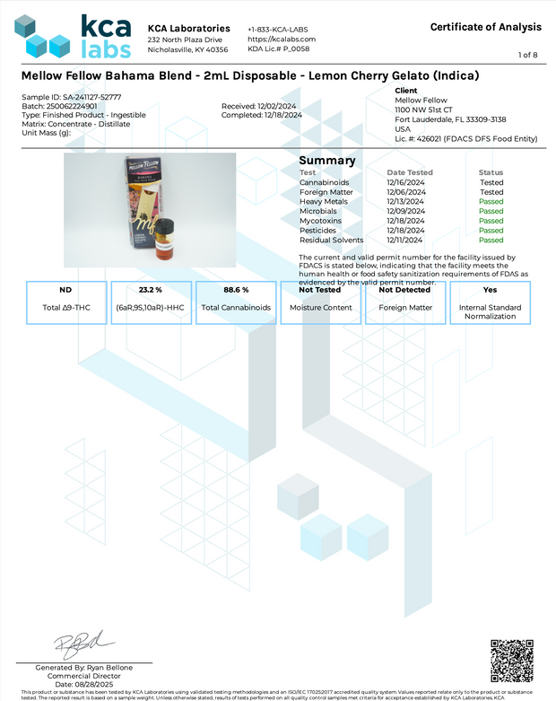 MELLOW FELLOW: BAHAMA LIVE RESIN BLEND DISPOSABLE - 2ML