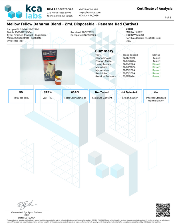MELLOW FELLOW: BAHAMA LIVE RESIN BLEND DISPOSABLE - 2ML