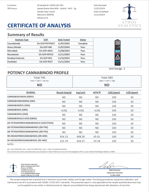 TRE HOUSE: LIVE RESIN HHC DISPOSABLE - 2 GRAM