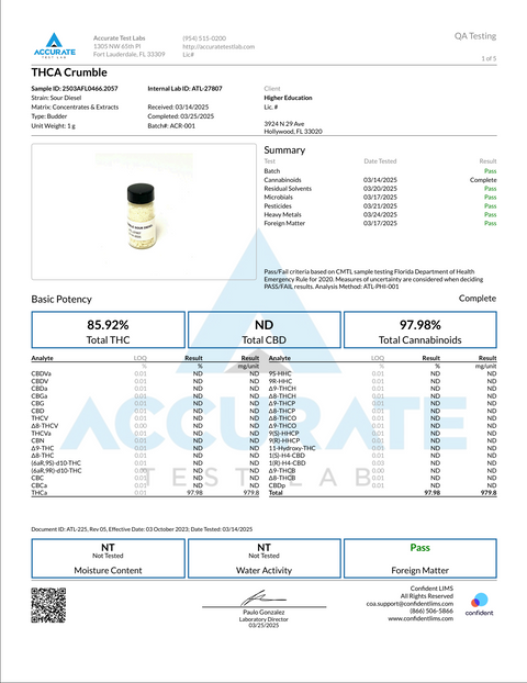 HIGHER EDUCATION: FULL MELT THCA CRUMBLE - 2G