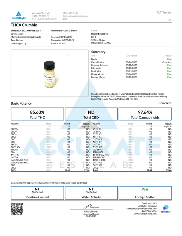 HIGHER EDUCATION: FULL MELT THCA CRUMBLE - 2G