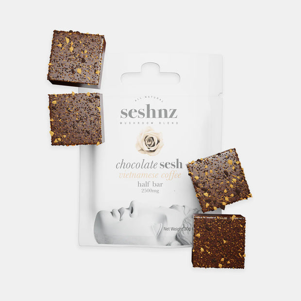 SESHNZ: ORGANIC CHOCOLATE MAGIC MUSHROOM HALF-BARS - 2500MG