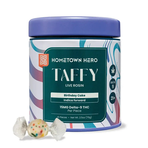 HOMETOWN HERO: BIRTHDAY CAKE LIVE ROSIN DELTA-9 THC TAFFY - 150MG