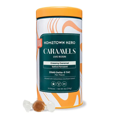 HOMETOWN HERO: CREAMY SATIVA LIVE ROSIN CARAMELS - 20CT