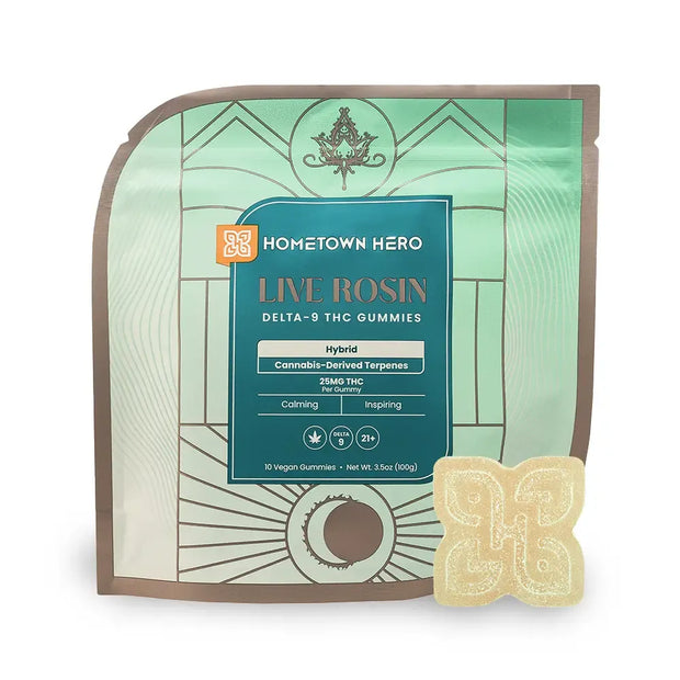 HOMETOWN HERO: CALMING + INSPIRING DELTA 9 THC LIVE ROSIN GUMMIES (HYBRID) - 250MG